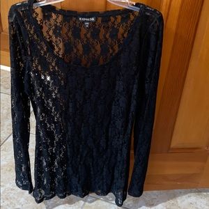 Black lace long sleeve shirt - Express